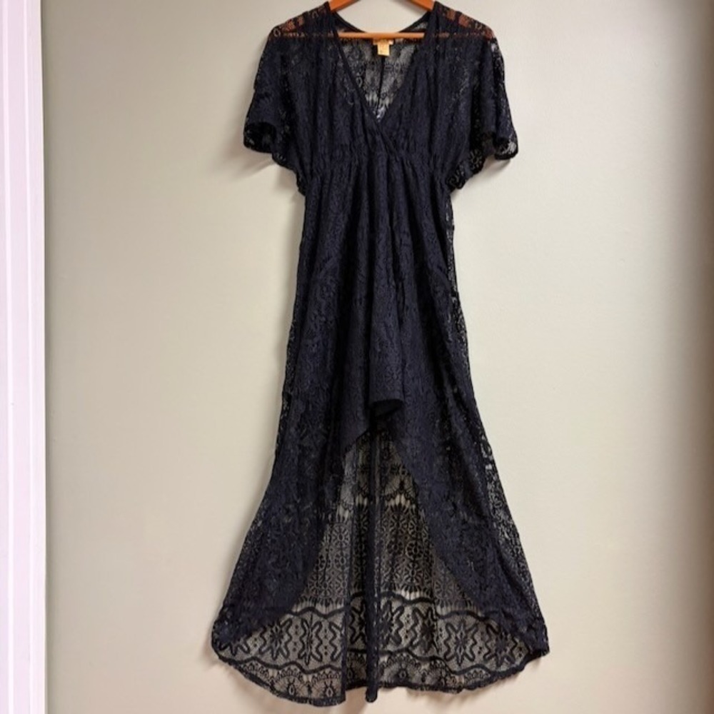 Whimsigoth Black Sheer Lace Dress Size 2 Festival Coquette Fairy Grunge Witchy